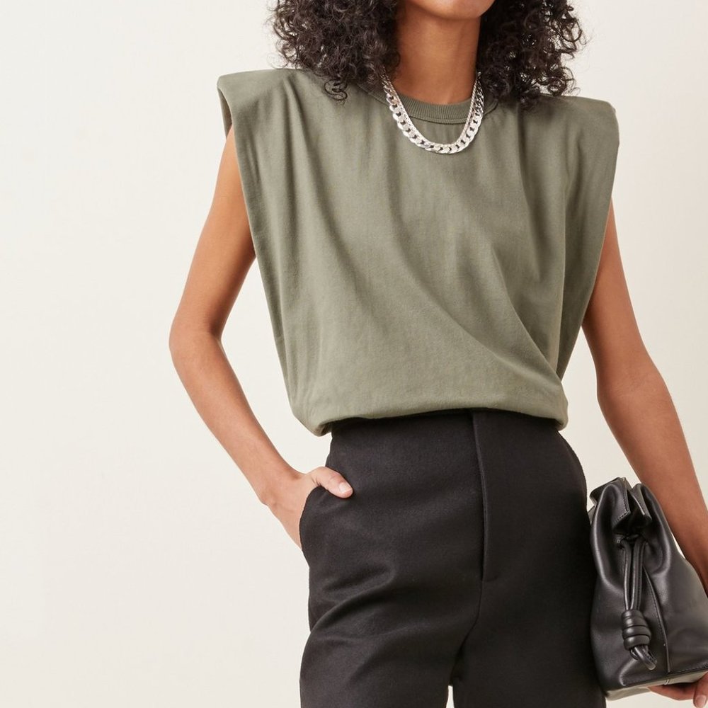 The Frankie Shop Olive Green Padded-Shoulder Tank Top